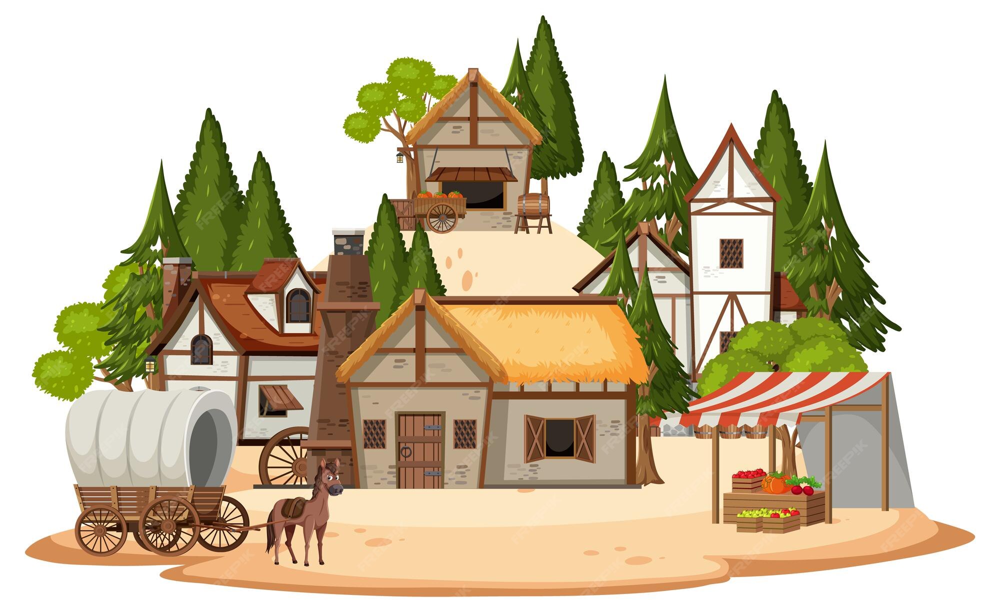 Premium Vector | Ancient medieval village isolated on white background