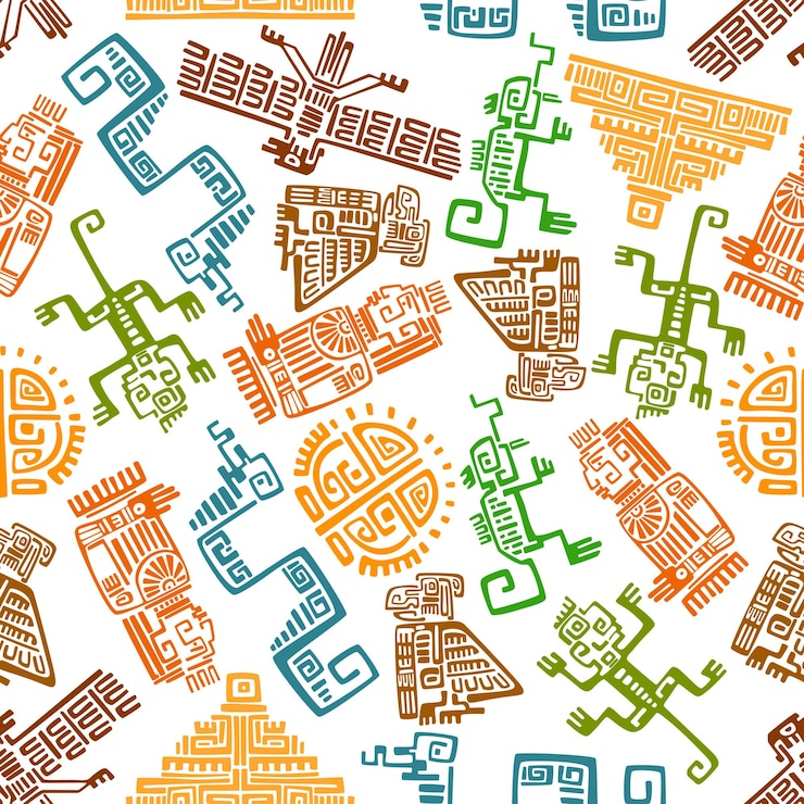 Vector ancient mexican seamless pattern with mayan totems