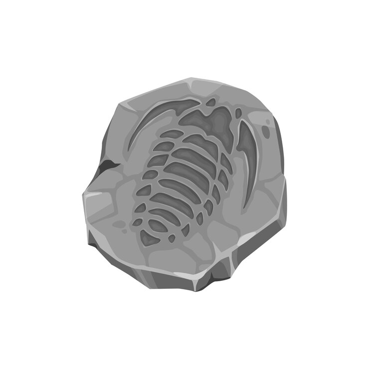 Vector ancient mollusc fossil imprint in stone jurassic era aquatic animal stone imprint prehistoric mollusk skeleton paleontology museum rock or extinct trilobite water fauna organism vector fossil