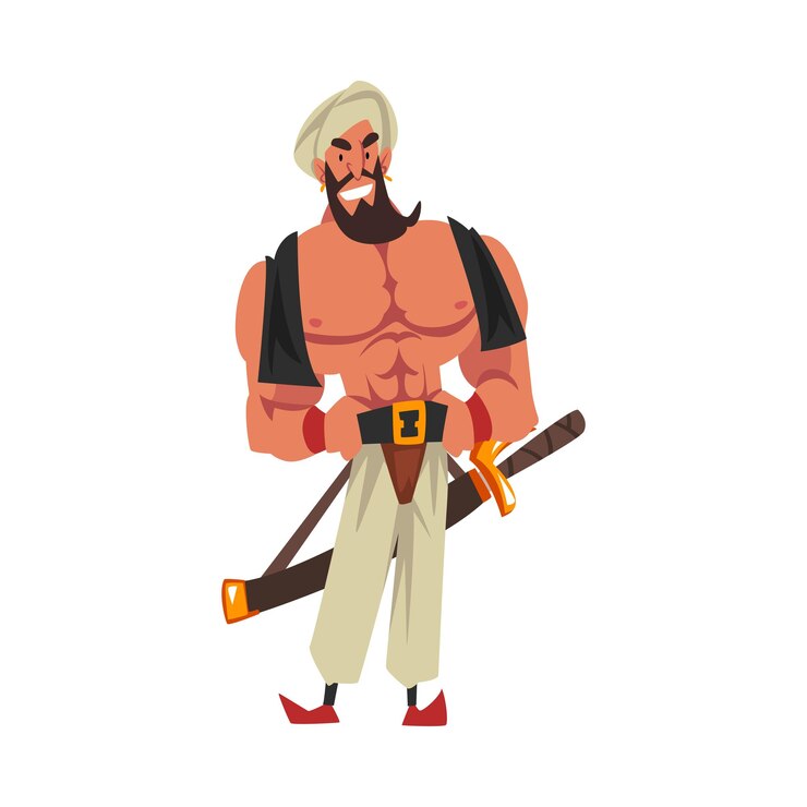 वेक्टर ancient muscular oriental warrior arabian fairy tale cartoon character vector illustration
