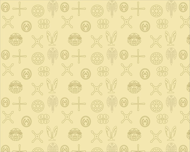 Vector ancient and mystical symbols on yellow pattern