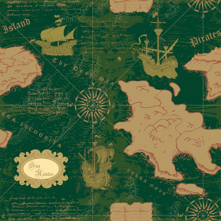 ancient nautical chart of sea routes of medieval ships