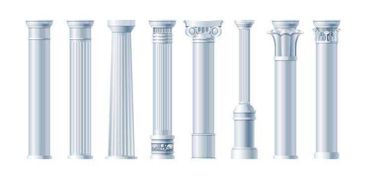 Vector ancient ornate pillars historic roman greek architecture facades of historic building