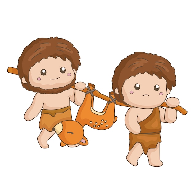 Ancient People Prehistoric Era Past Human Life History Cartoon Illustration Vector Clipart Sticker