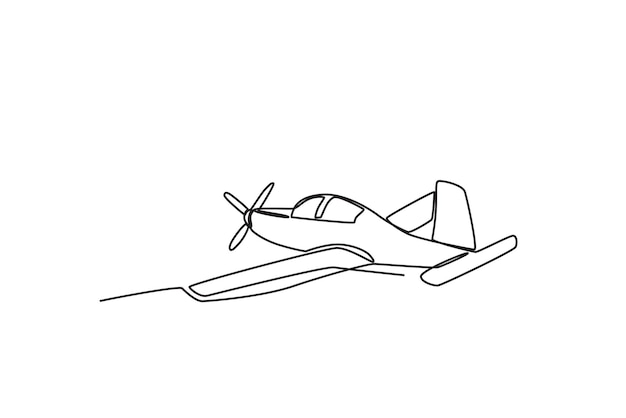 An ancient plane is flying Vintage plane oneline drawing