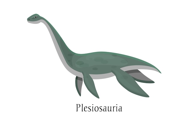 Vettore antico dinosauro animale preistorico grande animale predatore di acqua selvaggia dell'era mesozoica preistorica dinosauro plesiosauro a quattro zampe illustrazione vettoriale in stile cartone animato