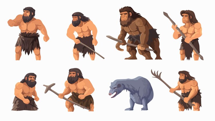 Vector ancient primitive caveman stone age extinction concept