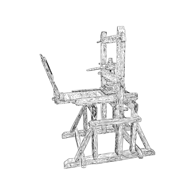 Ancient printing press antique machine hand drawn sketch