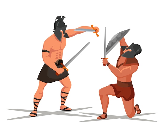 Premium Vector | Ancient romans warrior battle scene gladiators fighting isolated on white armed roman legions in traditional clothes figures for movie making or game creation Premium Vector | Ancient romans warrior battle scene gladiators fighting isolated on white armed roman legions in traditional clothes figures for movie making or game creation