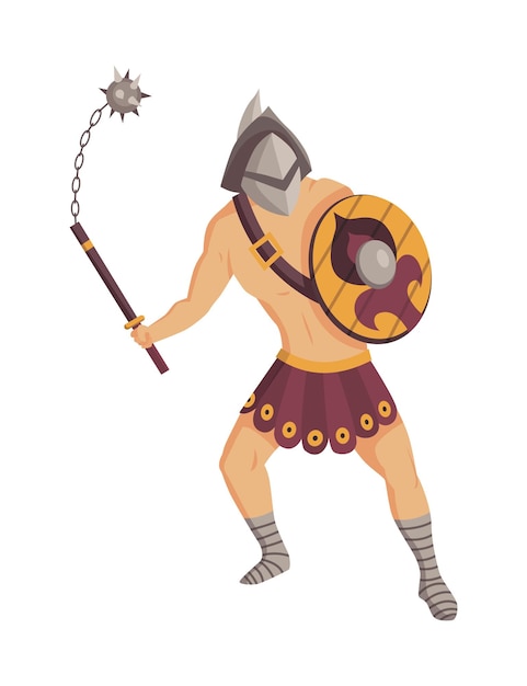 Ancient rome gladiator. roman warrior character in armor with mace and shield