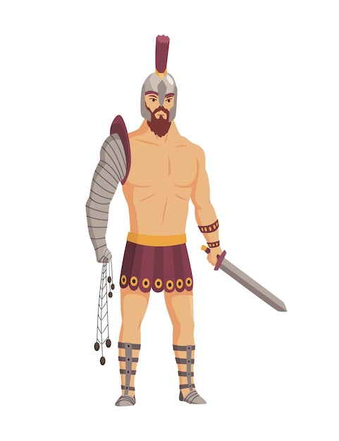 Ancient rome gladiator. vector roman warrior character in armor with sword