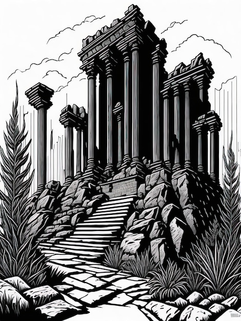 Vector ancient ruins expedition fun coloring page for kids