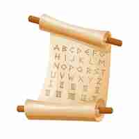 Vector ancient scroll with alphabet and roman numerals