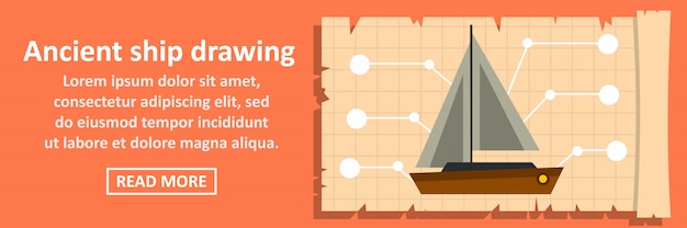 Ancient ship drawing banner horizontal concept