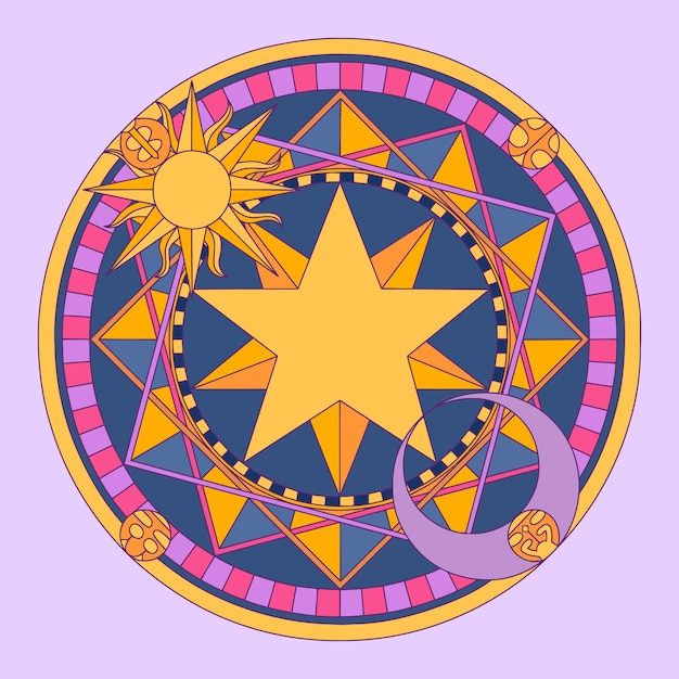 Ancient symbols of sun moon stars perfect for stickers and instructions