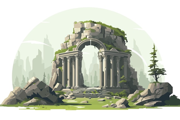 Vector ancient temple ruin vector flat minimalistic isolated illustration