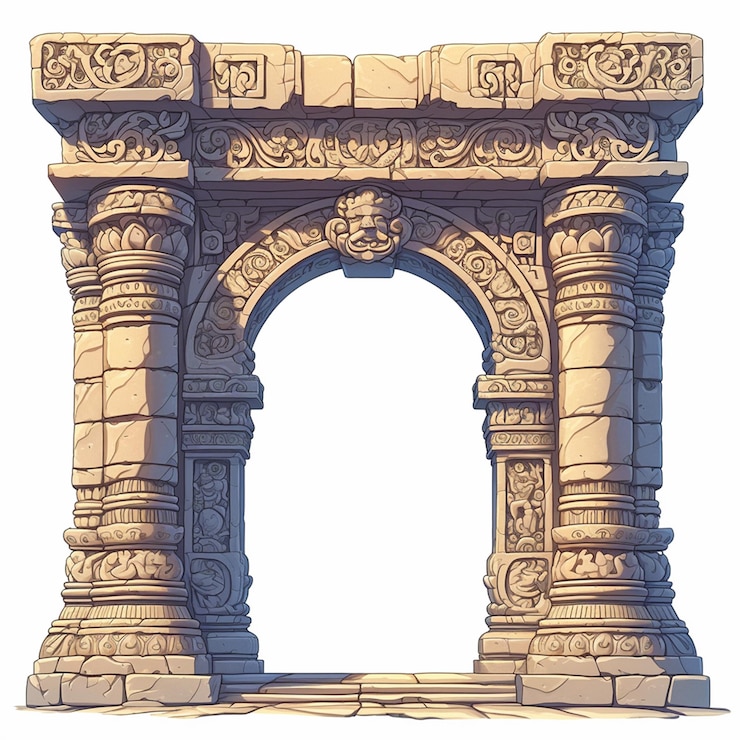 Vector ancient temples with detailed carvings