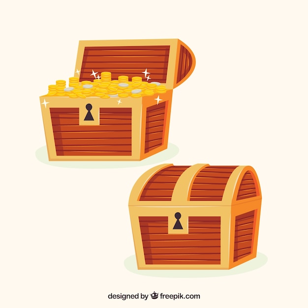 Vector ancient treasure box collection with flat design