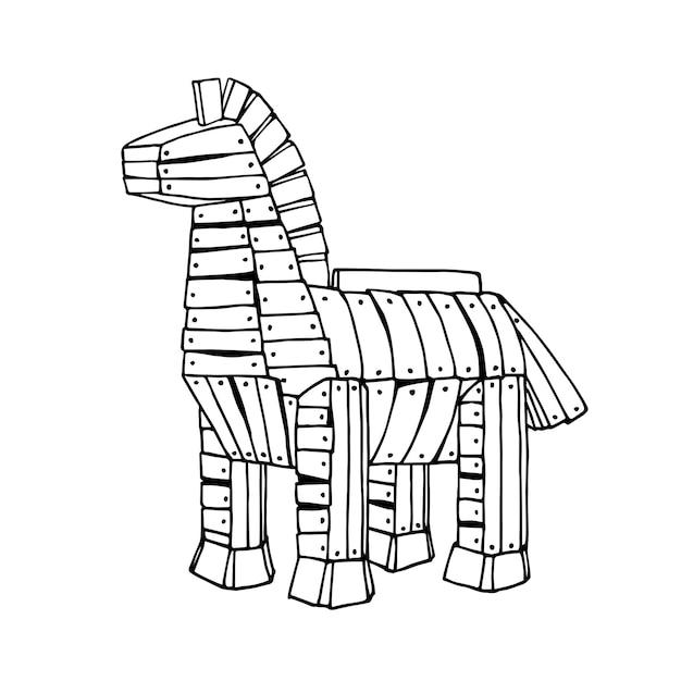 Древний троянский конь из деревянных досок легендарная тактика войны концепция компьютерного вируса