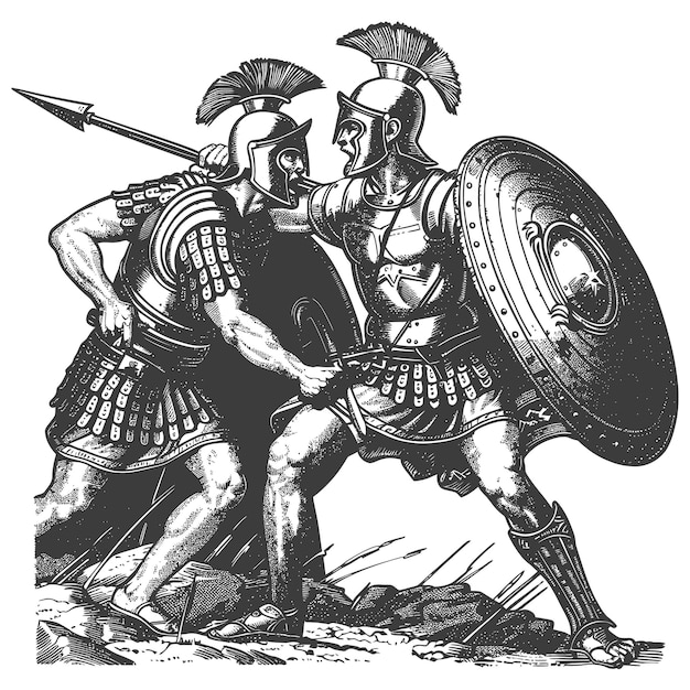 Vettore situazione di guerra antica con vecchio stile di incisione