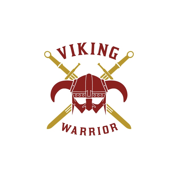 Ancient Warrior Helmet Armor of Viking And crossed swords Logo Design