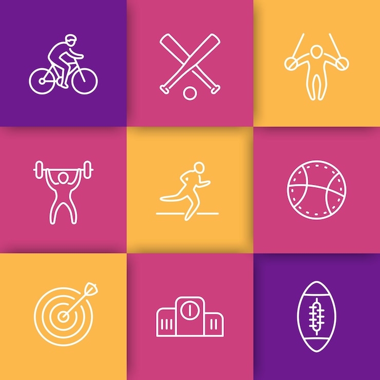 Vector ander soort sport lijn iconen op kleur vierkanten vector illustratie