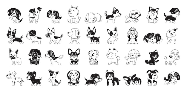 Ander type vector cartoon zwart-witte honden
