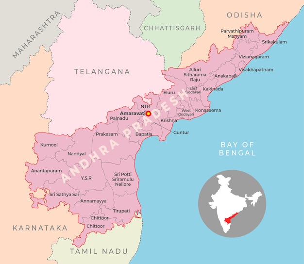 Vector andhra pradesh district map with neighbour state