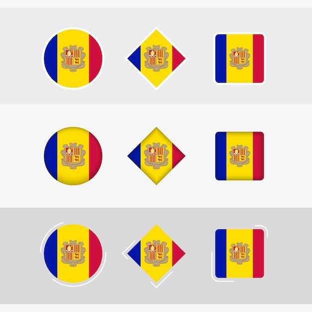 Vettore le icone della bandiera di andorra impostano la bandiera vettoriale di andorra