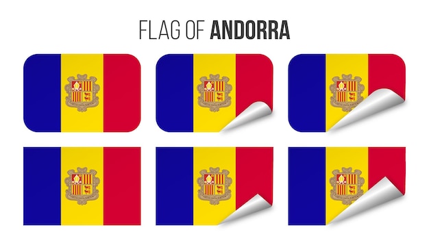 Andorra flag labels stickers set Vector illustration 3d flags of Andorra isolated on white