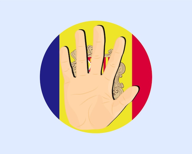 Andorra flag with hand stop sign protest and human rights idea