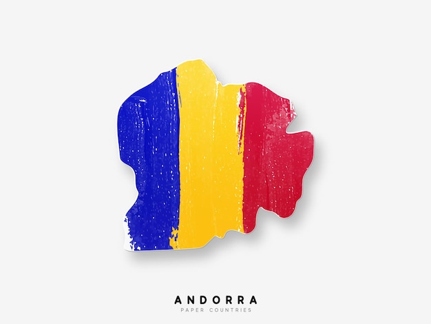 Andorra gedetailleerde kaart met vlag van land. Geschilderd in aquarelverfkleuren in de nationale vlag.