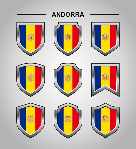 Andorra national emblems flag with luxury shield