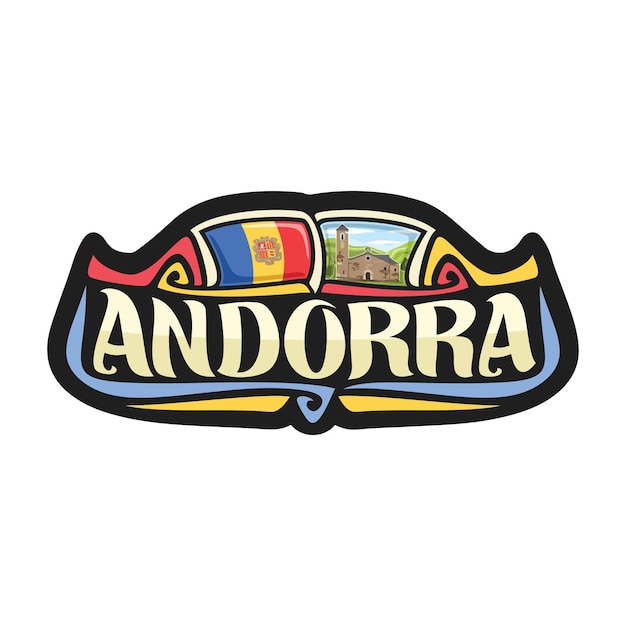 Illustrazione del ricordo di viaggio del distintivo del logo della bandiera dell'autoadesivo di andorra