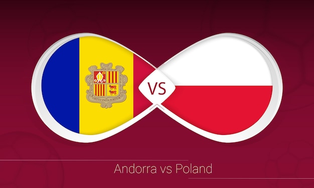 Андорра против Польши в футбольном соревновании, группа I. Против значка на футбольном фоне.