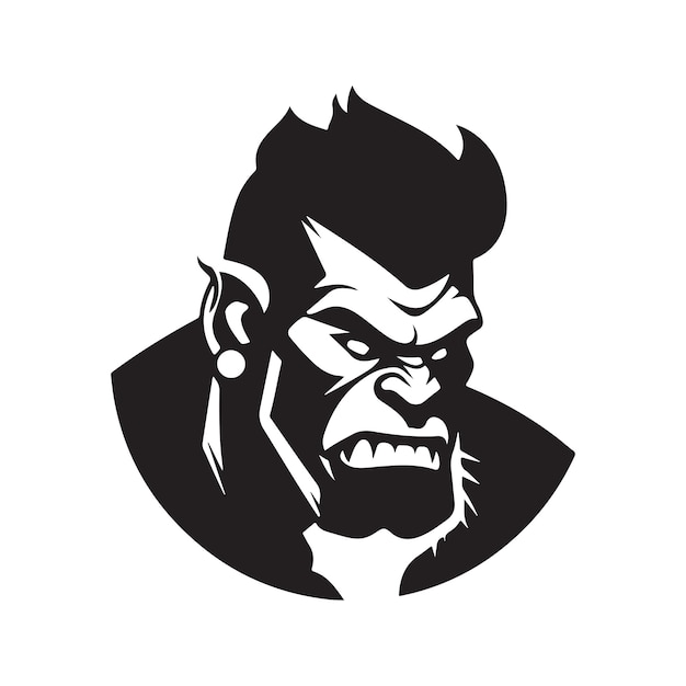 Android lycanthrope vintage logo concept black and white color hand drawn illustration