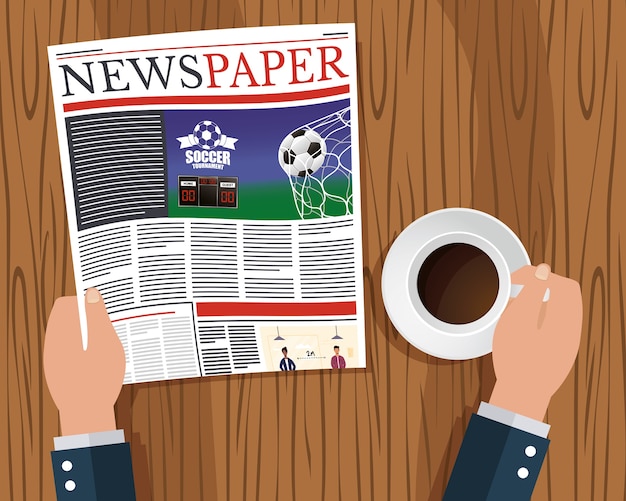 Vector ands person reading news paper and drinking coffee