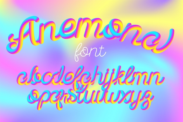 Anemona color 3d alphabet font on holographic background