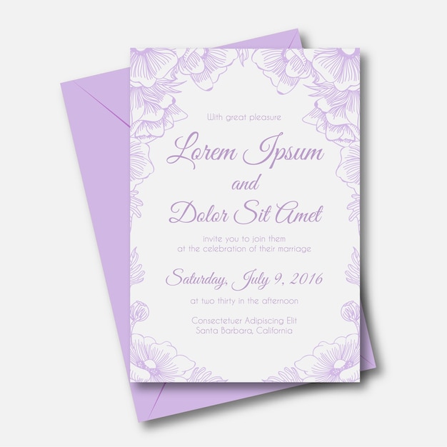 Anemone flower hand drawn wedding invitation card