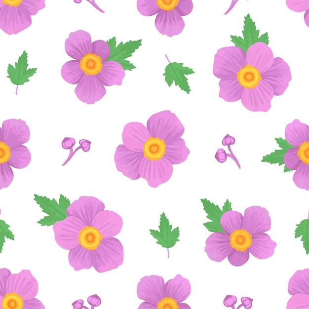 Anemone flower pattern on white background Digital tracing illustration