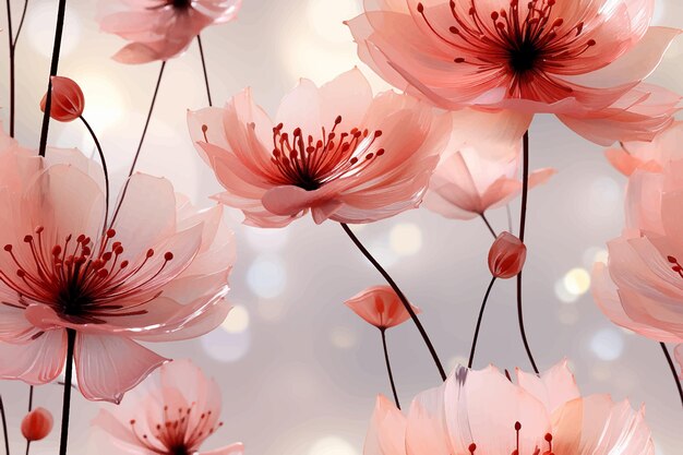 Vector anemone flowers closeup spring and autumn flowers on the pastel background