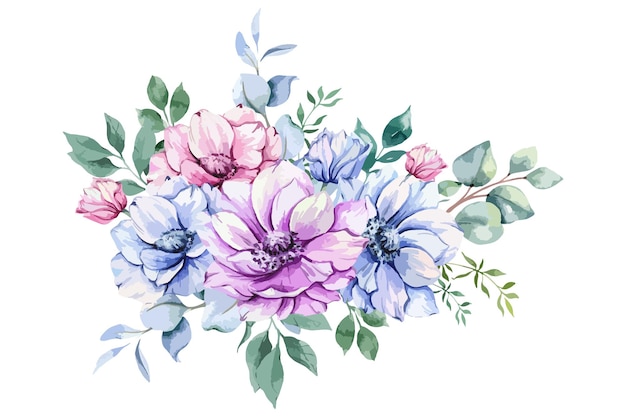 Fiori di anemone illustrazione ad acquerello bouquet di anemoni