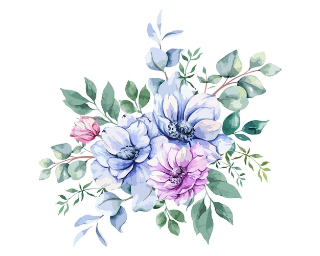 Anemone Flowers Watercolor Illustration Anemone Bouquet