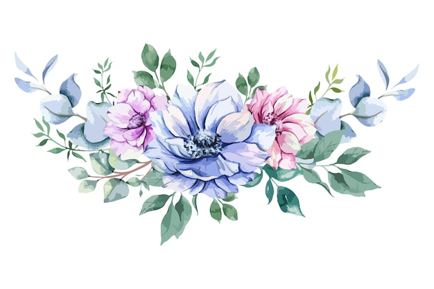 アネモネの花の水彩イラスト アネモネの花束