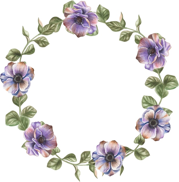 Anemone wreath watercolor illustration