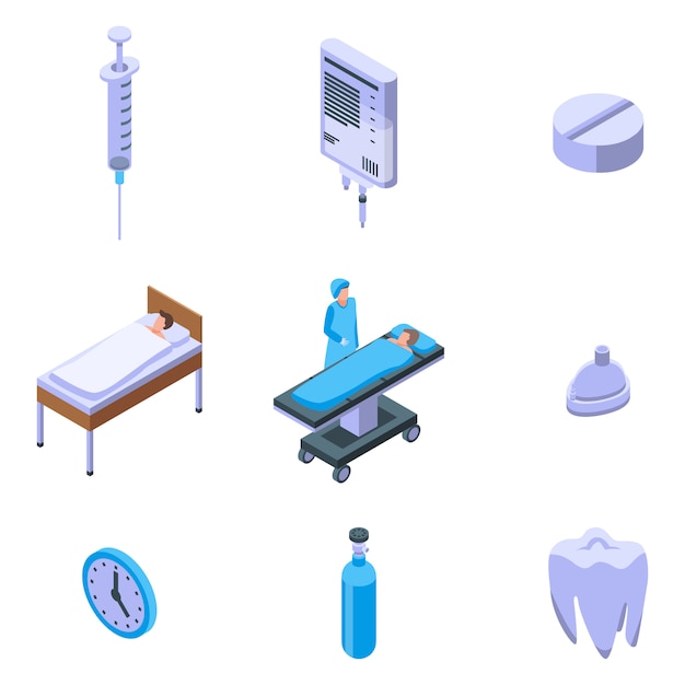 Anesthesia icons set, isometric style