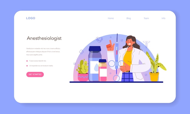 麻酔科医のウェブバナーまたはランディングページの医師が地元で活動している