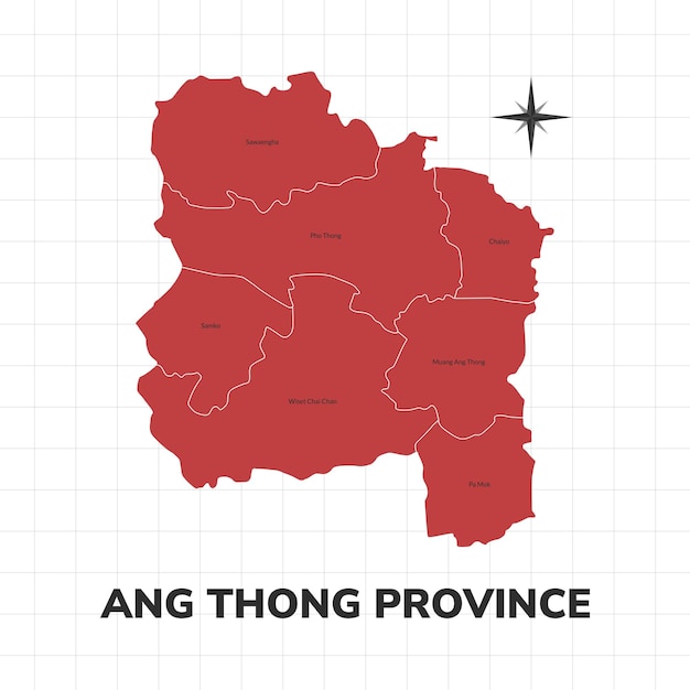 アーントーン県の地図イラスト タイの県の地図