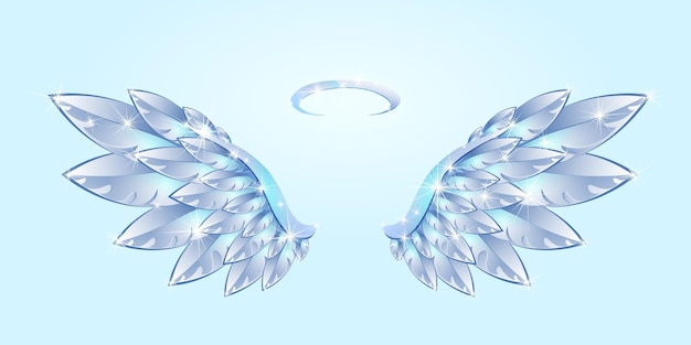 ベクトル 青い背景にニンバスと天使のキューピッド漫画青い翼