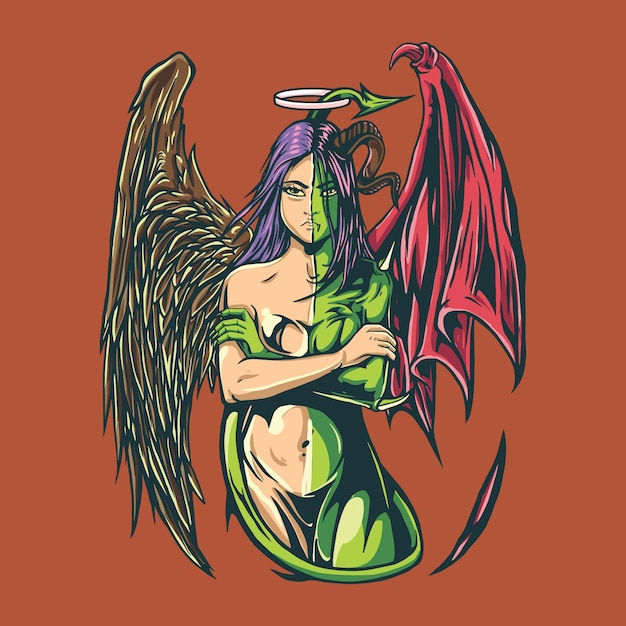 Vector angel and demons hand drawn